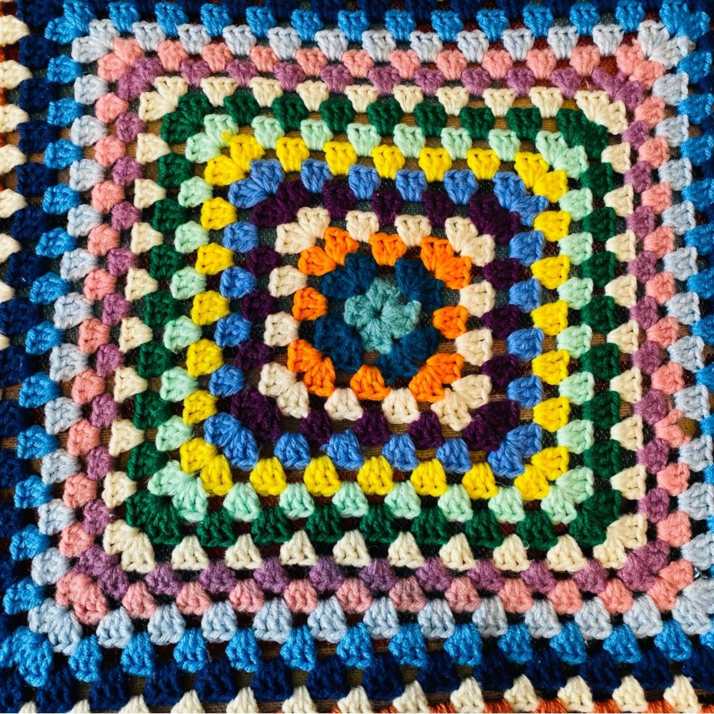 Vintage Granny Square Afghan Blanket